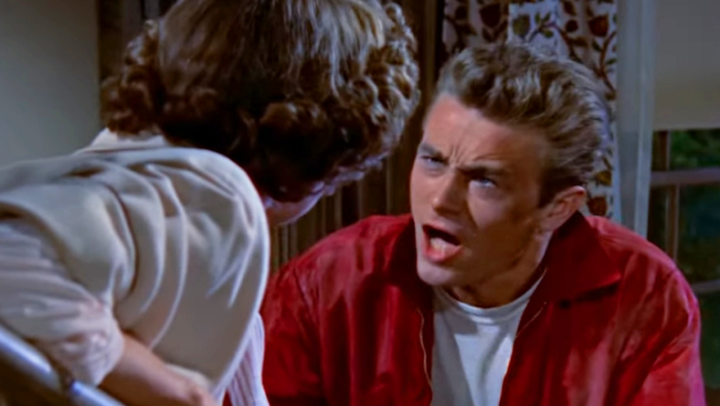 Jim Stark (James Dean) tries explaining his responsibility to his mother Carol (Ann Doran) in Rebel Without A Cause (1955), Warner Bros. Pictures