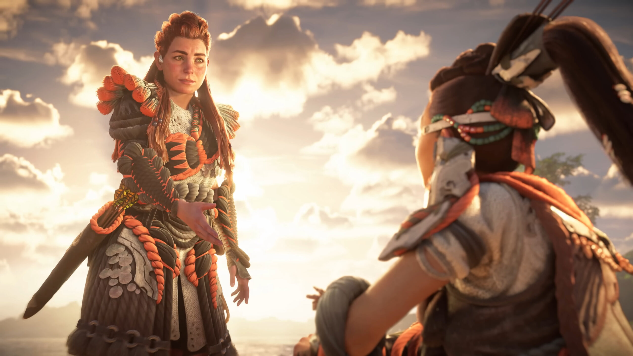 Aloy (Ashly Burch) assures Seyka (Kylie Liya Page) that she won't leave her behind in Horizon Forbidden West: Burning Shores (2023), Guerilla Games