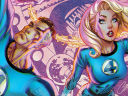 Reed Richards, Sue Storm, Johnny Storm, and Ben Grimm feel Jack Kirby's influence on J. Scott Campbell's variant cover to Fantastic Four Vol. 7 #1 "The Last Town On The Left" (2023), Marvel Comics