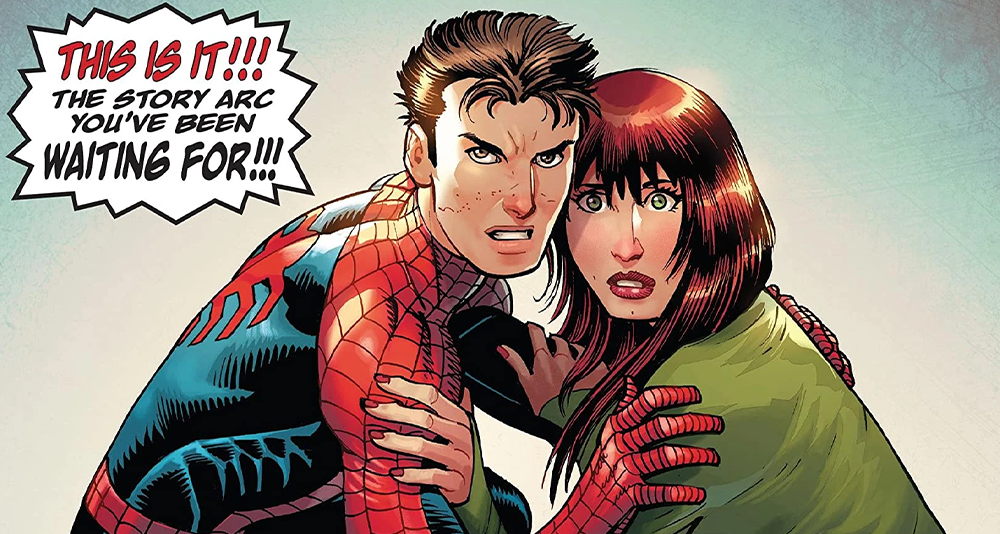 Peter Parker and Mary-Jane Watson cower in defense on John Romita Jr.'s cover to Amazing Spider-Man Vol. 6 #21 (2023), Marvel Comics