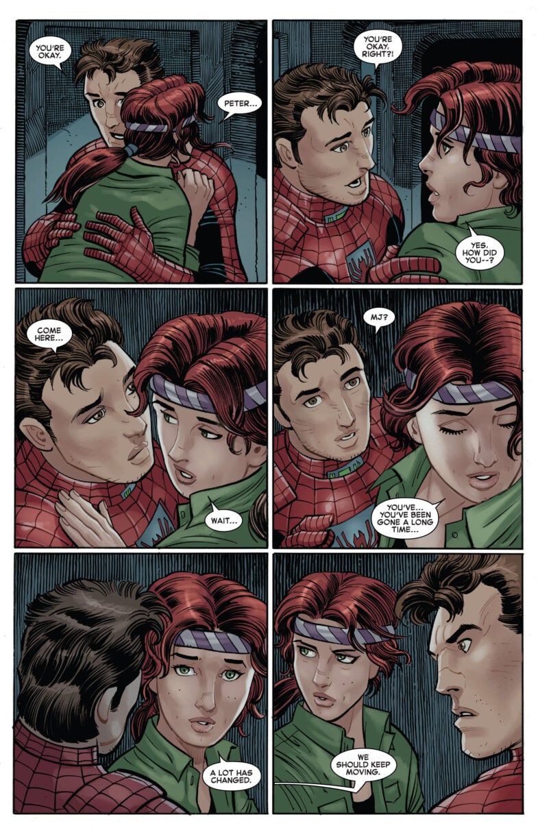 Peter Parker is confused to find Mary-Jane Watson giving him the cold shoulder in Amazing Spider-Man Vol. 6 #24 (2023), Marvel Comics. Words by Zeb Wells, art by John Romita Jr., Scott Hana, Marcio Menyz, and Joe Caramagna.