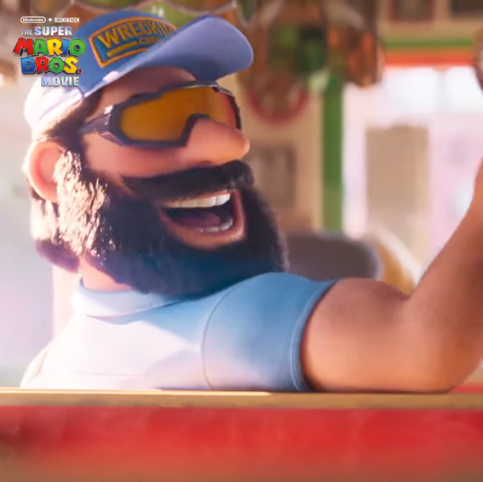 Spike mocks the Mario Bros. while eating a pizza via The Super Mario Bros. Movie (2023), Illumination
