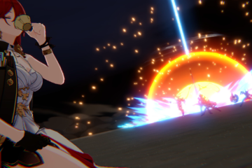 Himeko sips tea while her enemies are blasted by a space-laser via Honkai: Star Rail (2023), HoYoverse
