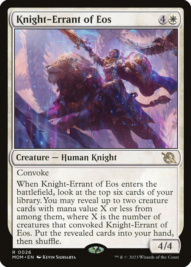 Knight Errant of Eros via Card #26, Magic: The Gathering - March of the Machines (2023), Wizards of the Coast. Art by Kevin Sidharta.