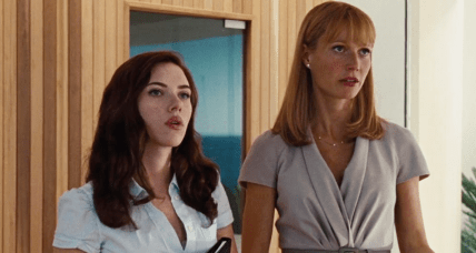 Pepper Potts (Gwenyth Paltrow) introduces Natasha Romanoff (Scarlet Johansson) to 'Team Iron Man' in Iron Man 2 (2010), Marvel Entertainment