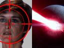 Split image of Mon Mothma and Starkiller Base from 'Star Wars,' Disney