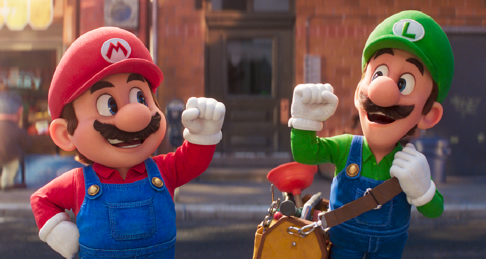 (from left) Mario (Chris Pratt) and Luigi (Charlie Day) in Nintendo and Illumination’s The Super Mario Bros. Movie, directed by Aaron Horvath and Michael Jelenic.