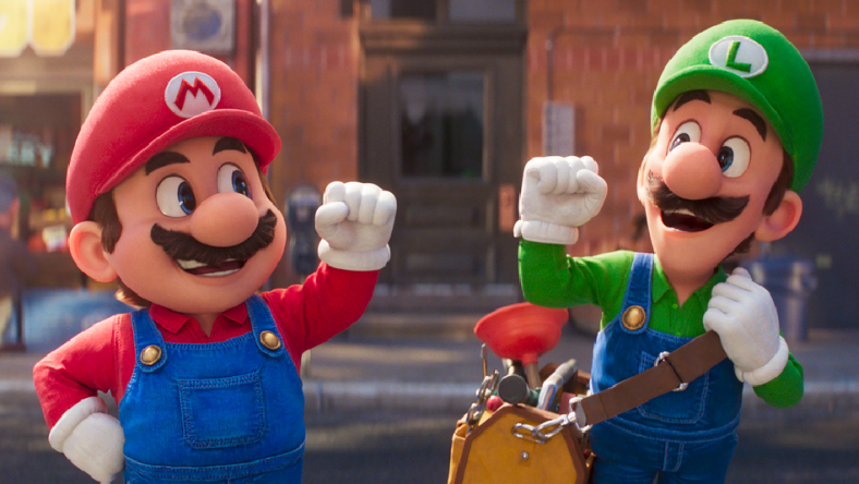 (from left) Mario (Chris Pratt) and Luigi (Charlie Day) in Nintendo and Illumination’s The Super Mario Bros. Movie, directed by Aaron Horvath and Michael Jelenic.