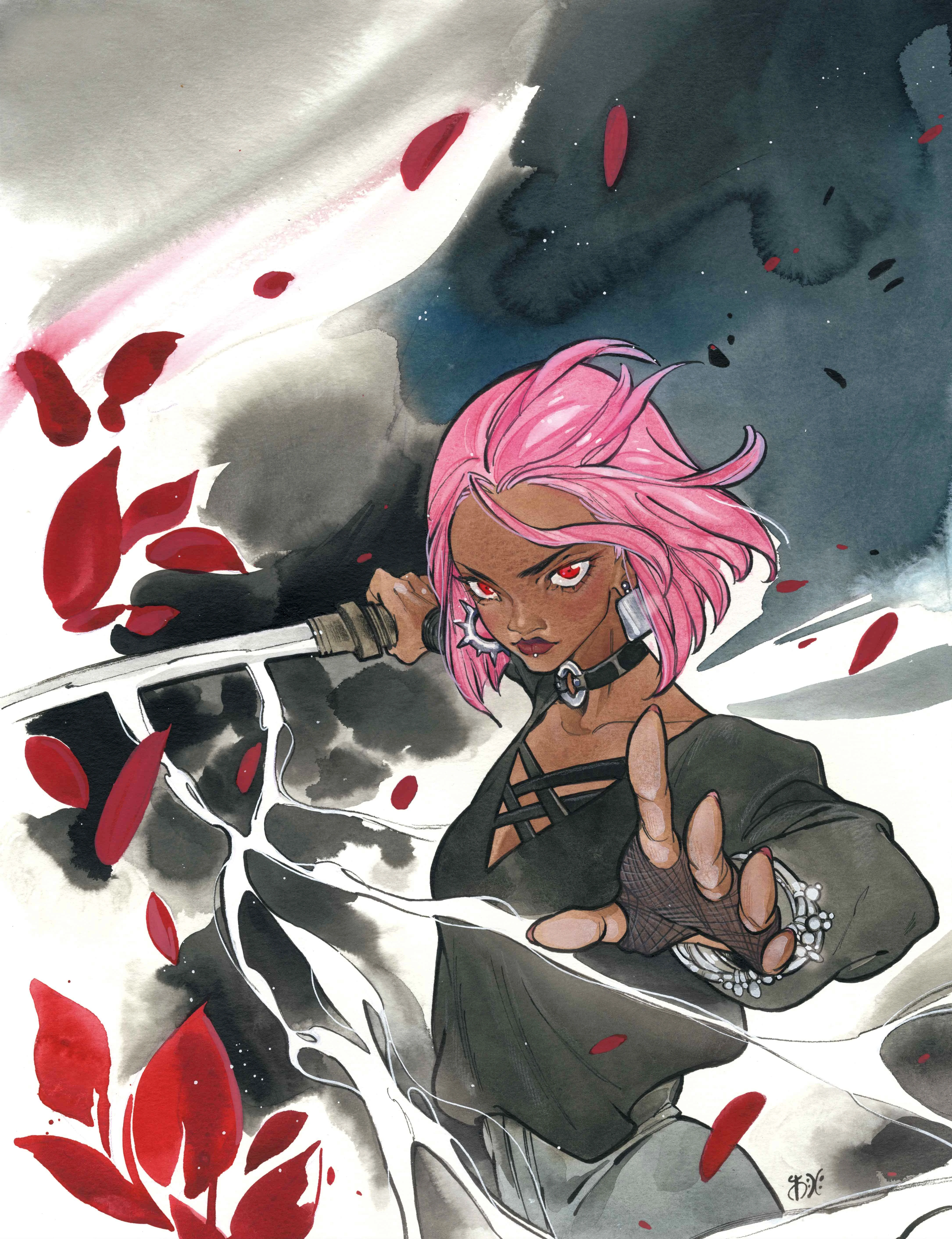 Brielle Brooks draws her blade on Peach Momoko's Women's History Month Variant Cover to Bloodline: Daughter of Blade Vol. 1 #2 (2023), Marvel Comics