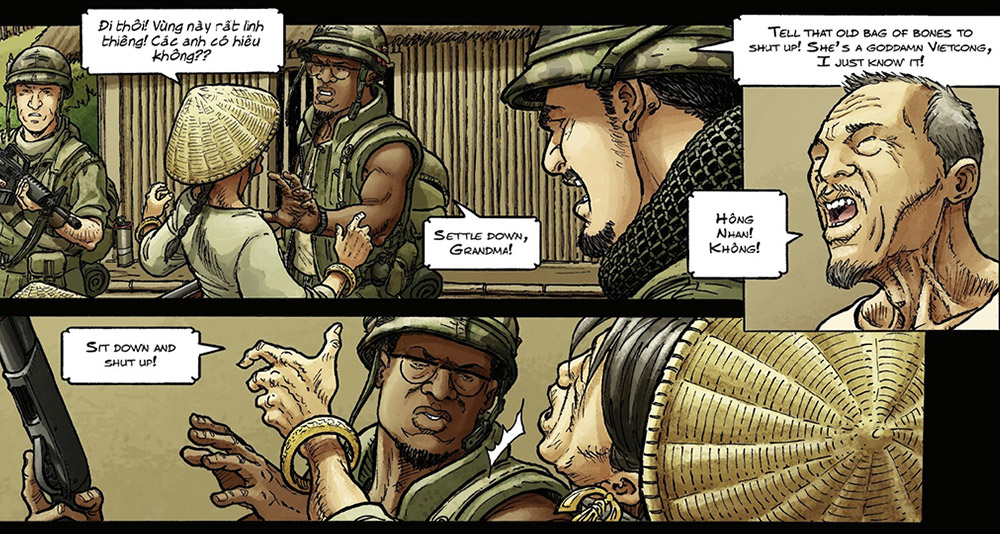 Soldiers abuse Vietnam villagers in 'Latah' (2023), Europe Comics