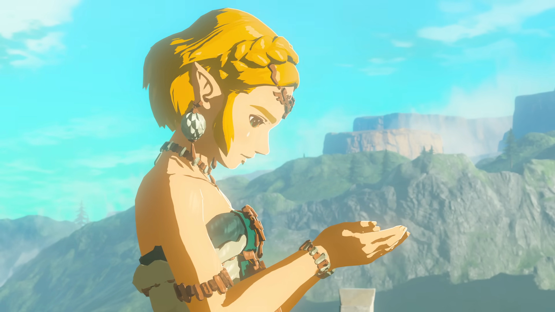 Princess Zelda steels herself for the adventure ahead in The Legend of Zelda: Tears of the Kingdom (2023), Nintendo