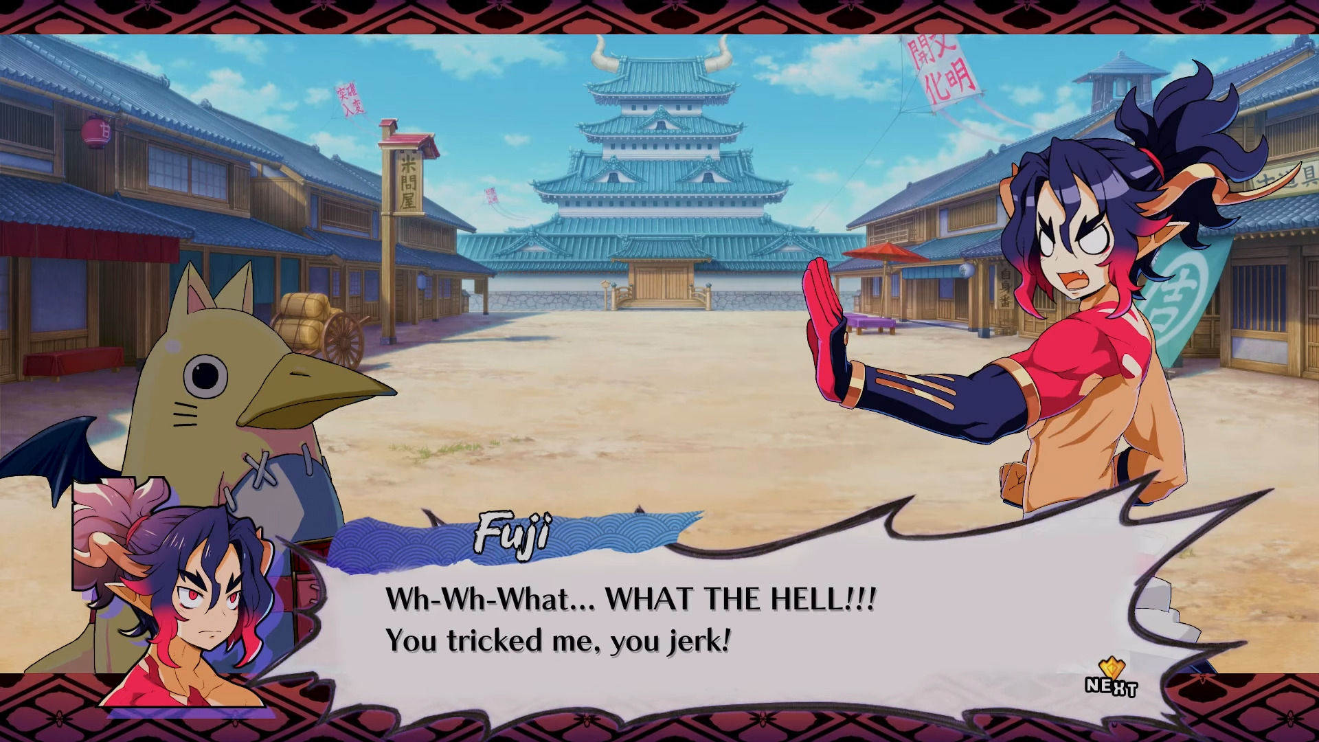 Fuji (Kaiso Ishikawa) gets tricked by a Prinny in Disgaea 7: The Vows of the Virtueless (2023), Nippon Ichi Software