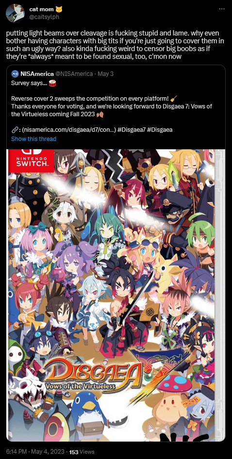 @caitsylph speaks out against censorship in response to NIS America's reversible cover contest for Disgaea 7: The Vows of the Virtueless