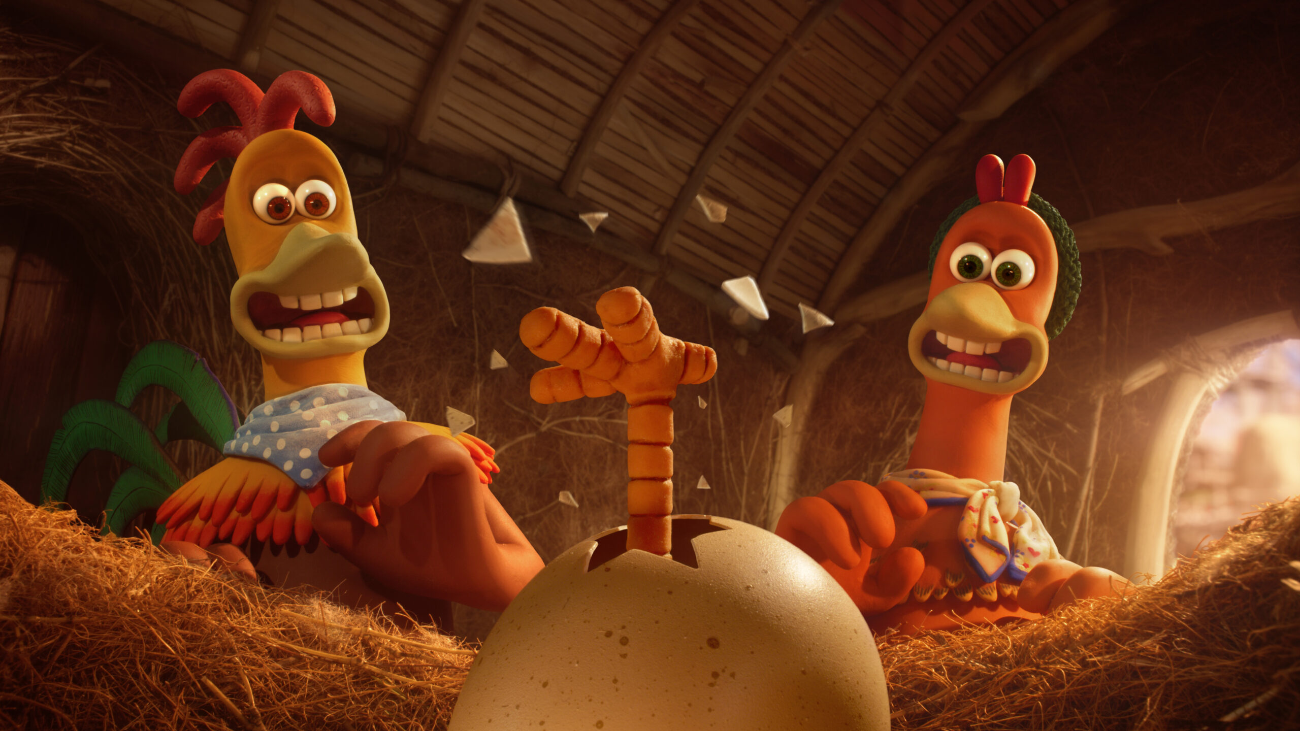 CHICKEN RUN: DAWN OF THE NUGGET - (L to R): Rocky (Zachary Levi) and Ginger (Thandiwe Newton) are back, in CHICKEN RUN: DAWN OF THE NUGGET - the eagerly anticipated sequel to Aardman’s hit film, CHICKEN RUN. CHICKEN RUN: DAWN OF THE NUGGET will make its debut only on Netflix in 2023.CHICKEN RUN: DAWN OF THE NUGGET will make its debut only on Netflix in 2023. Cr: Aardman/NETFLIX © 2022