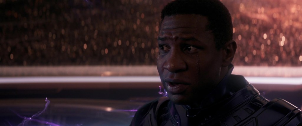 Kang the Conqueror (Jonathan Majors) taunts Scott Lang (Paul Rudd) in Ant-Man and the Wasp: Quantumania (2023), Marvel Entertainment
