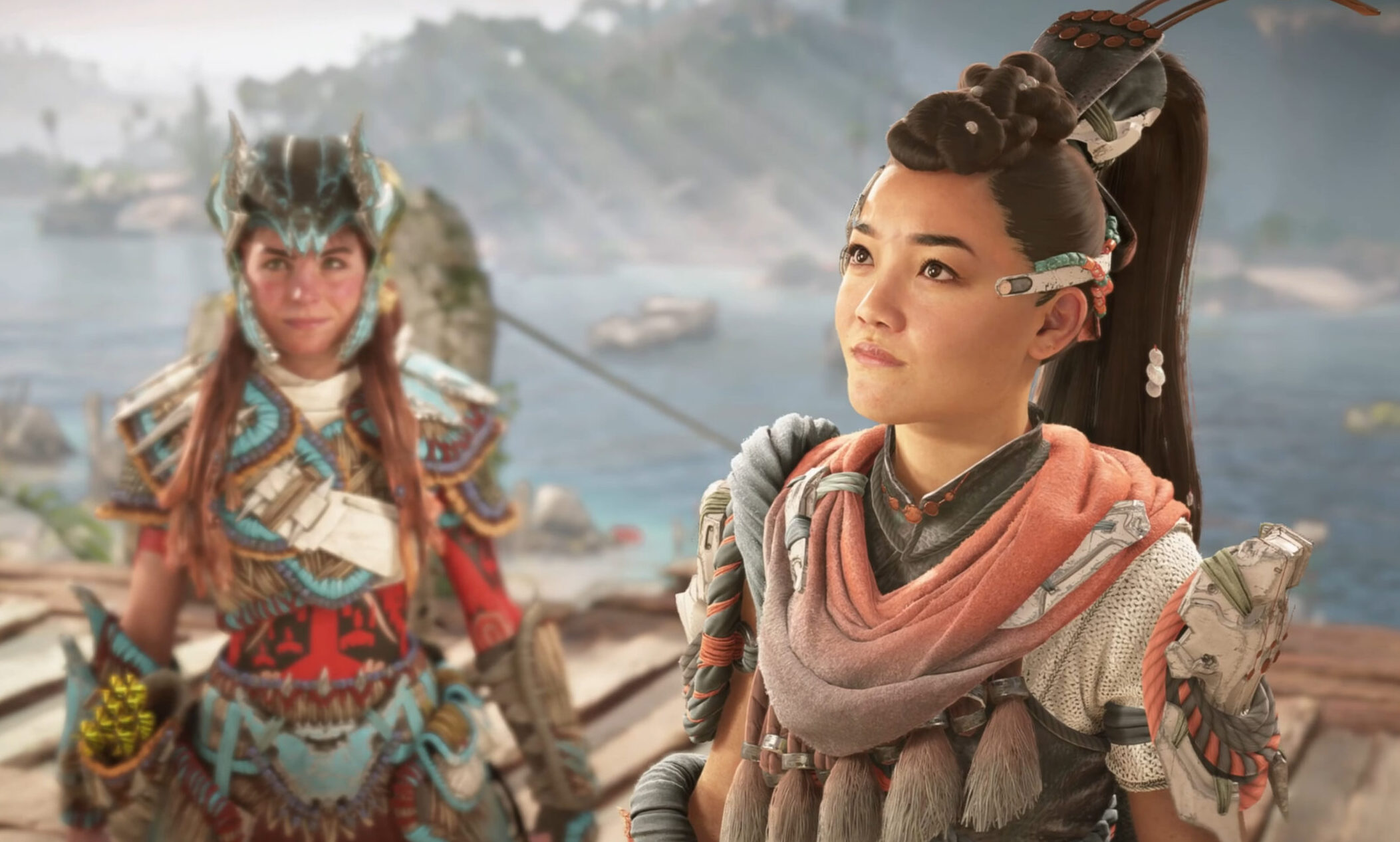 Seyka (Kylie Liya Page) receives permission to work with Aloy (Ashly Burch) in Horizon Forbidden West: Burning Shores (2023), Guerilla Games