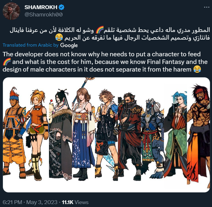 Shamrokh00 mocks Square Enix and the Final Fantasy series for promoting LGBT content via Twitter