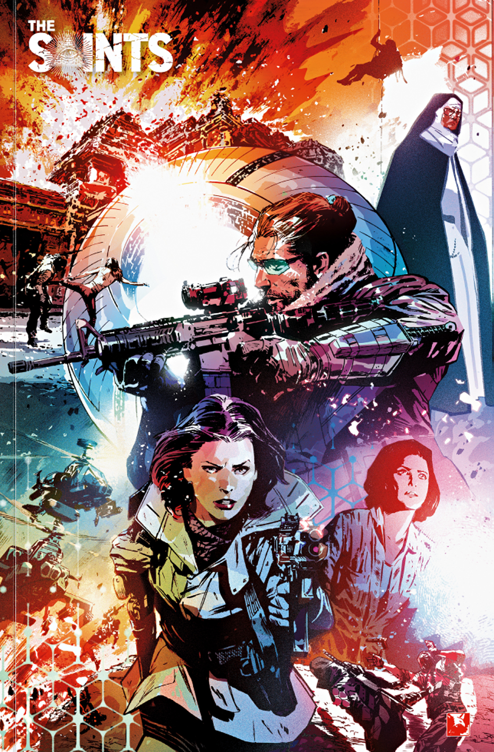 Jean Marc LaPointe and other characters in action on the cover of 'The Saints: Awakening.'