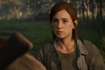 Ellie (Ashley Johnson) looks on sadly at Joel Miller (Troy Baker) in The Last of Us Part II (2020), Sony Interactive Entertainment