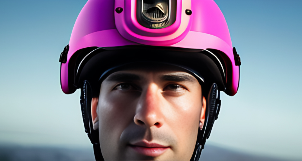 A Gab AI-generated image of a U.S. marine wearing a pink helmet.