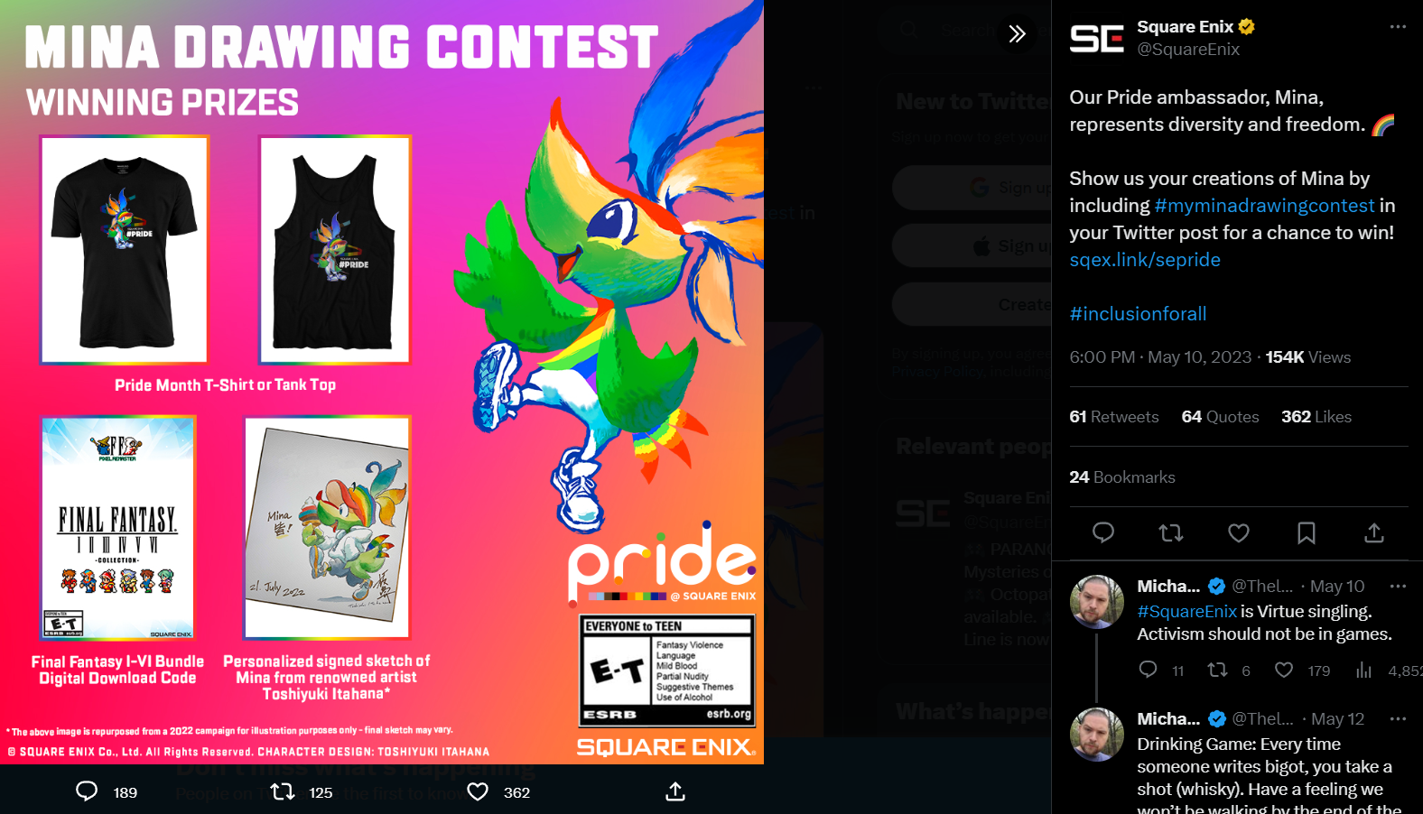 Square Enix announces a drawing contest with their Pride ambassador Mina via Twitter
