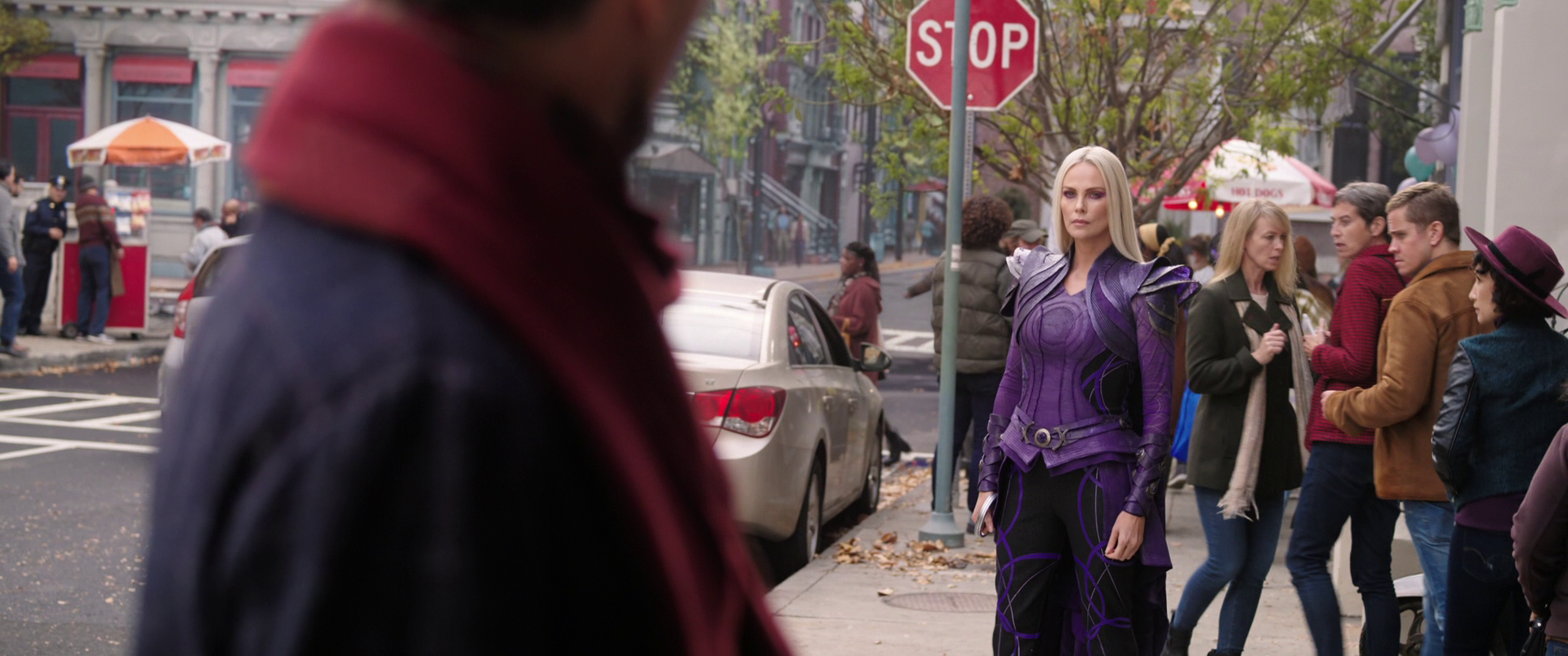 Clea (Charlize Theron) appears before Doctor Strange (Benedict Cumberbatch) in Doctor Strange in the Multiverse of Madness (2022), Marvel Entertainment