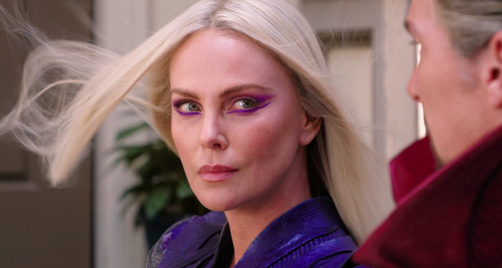 Clea (Charlize Theron) asks Doctor Strange (Benedict Cumberbatch) for help in repairing the multiverse in Doctor Strange in the Multiverse of Madness (2022), Marvel Entertainment
