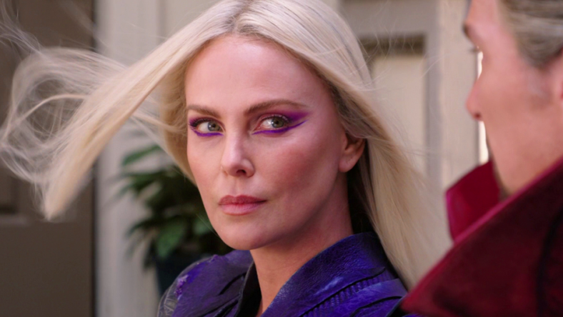 Clea (Charlize Theron) asks Doctor Strange (Benedict Cumberbatch) for help in repairing the multiverse in Doctor Strange in the Multiverse of Madness (2022), Marvel Entertainment