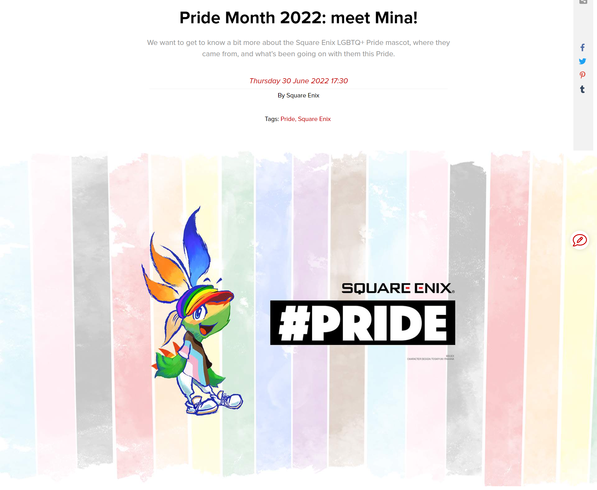 Square Enix' "interview" their LGBTQ+ Pride mascot Mina via Square Enix