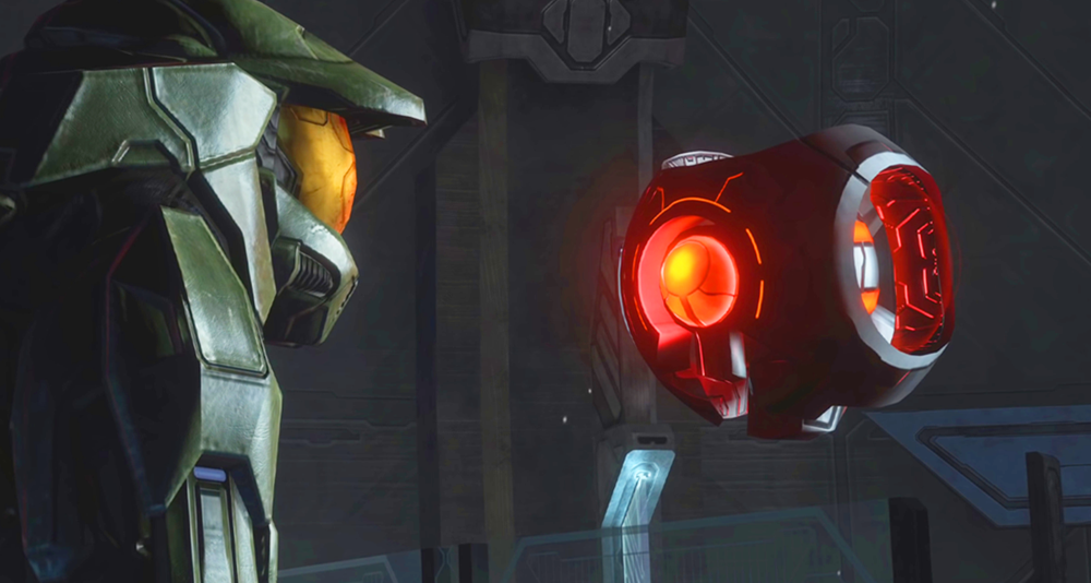343 Guilty Spark (Tim Dadabo) refuses to let Master Chief (Steve Downes) prevent the Halo installations from firing in Halo 3 (2007), Bungie