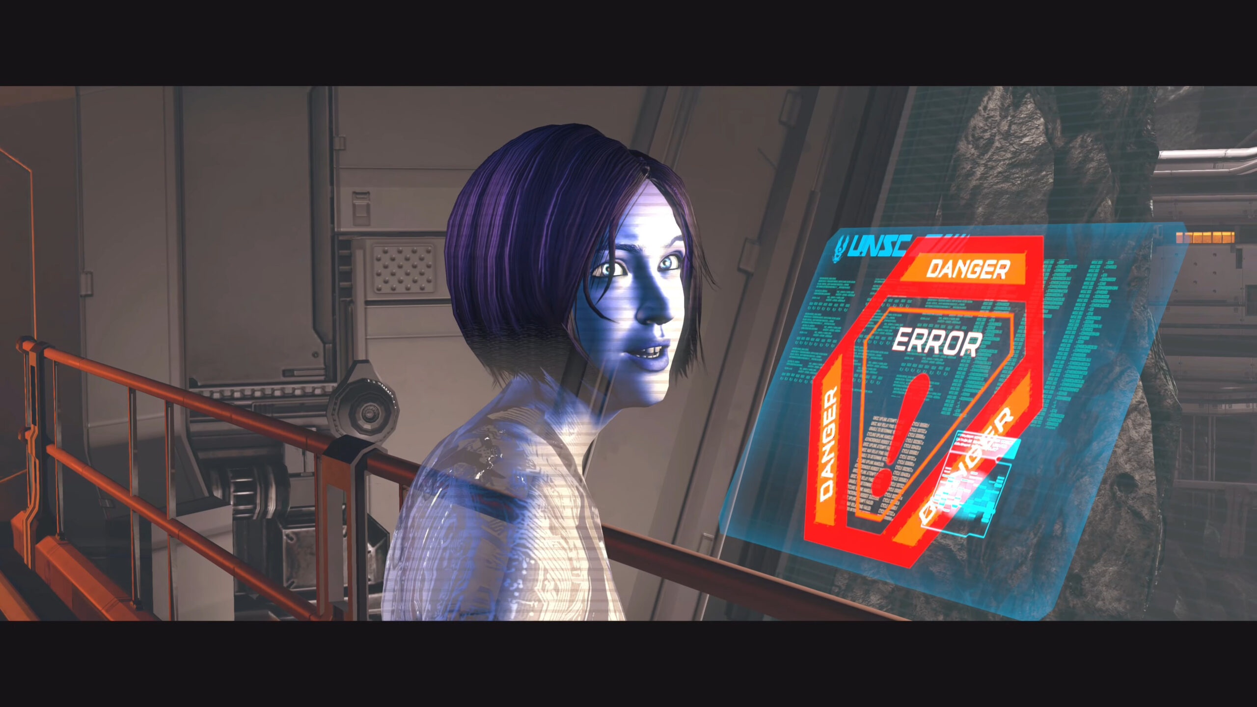 Cortana (Jen Taylor) stumbles upon a firewall in Halo 4 (2012), Microsoft Studios