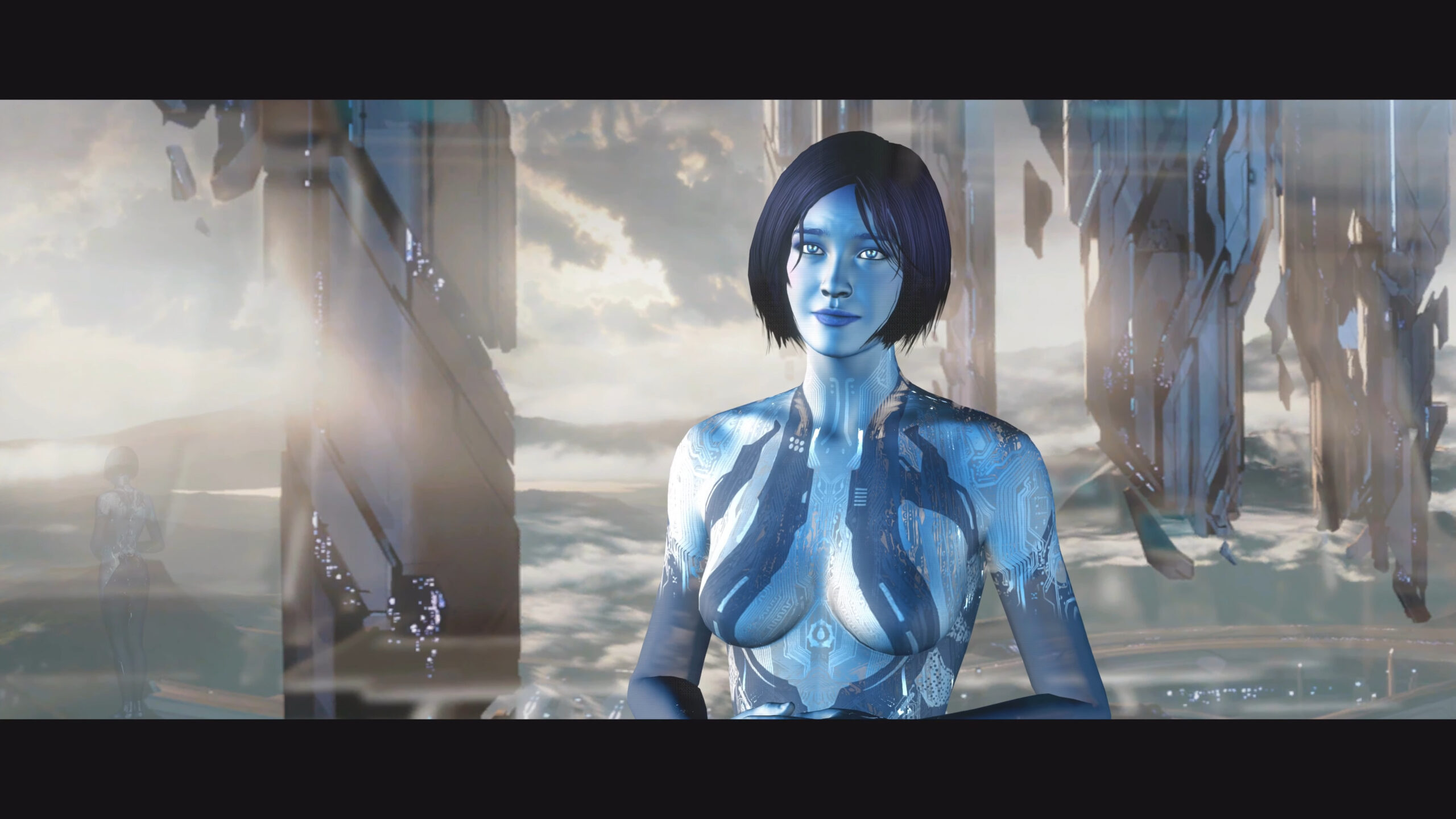 Cortana (Jen Taylor) thanks Master Chief (Steve Downes) for taking a chance on her in Halo 4 (2012), Microsoft Studios