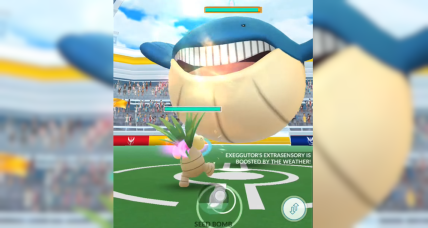 An Exeggutor fights a giant Wailmer in a Raid in Pokémon Go (2016), Niantic