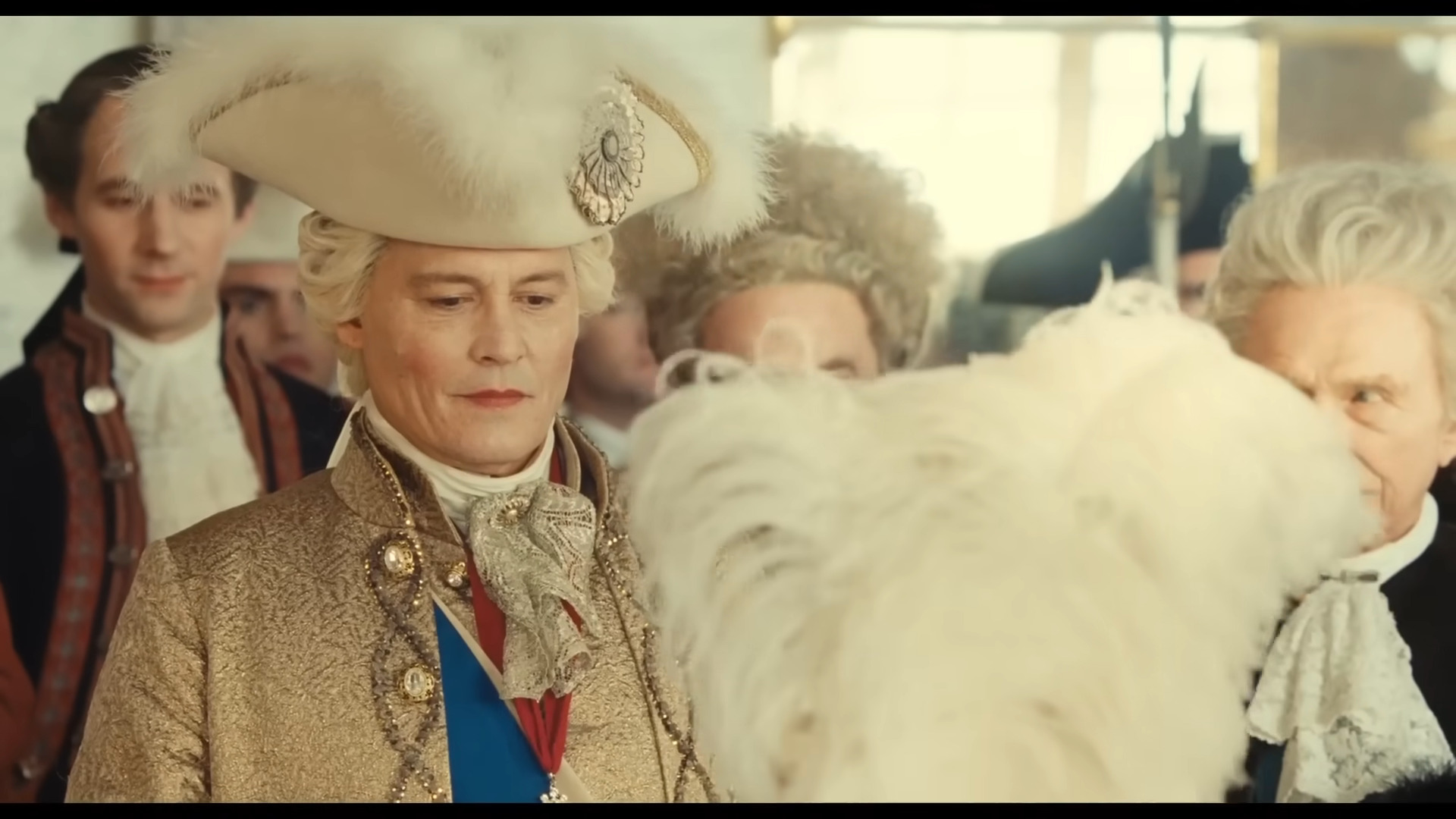 Louis XV (Johnny Depp) makes the acquaintance of Jeanne du Barry (Maïwenn) in Jeanne du Barry (2023), La Pacte