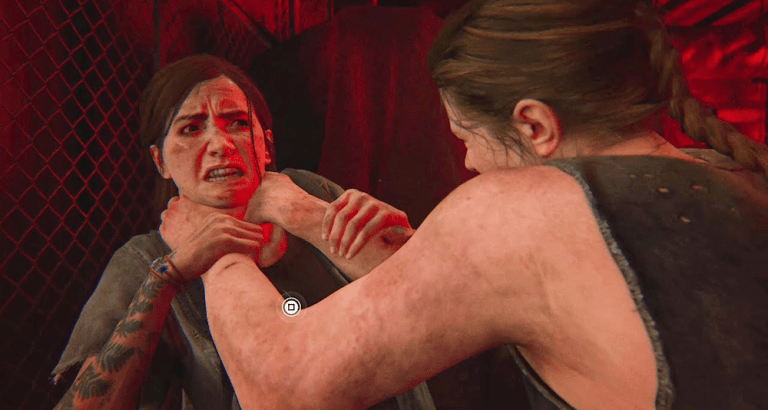 Ellie (Ashley Johnson) is strangled by Abby Anderson (Laura Bailey) in The Last of Us II (2020), Sony Interactive Entertainment