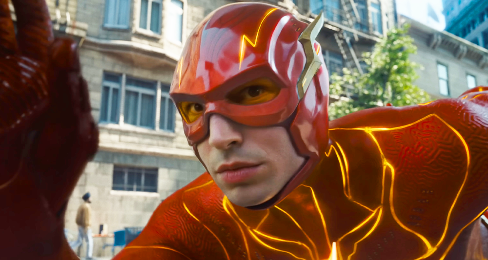 Barry Allen (Ezra Miller) prepares to take off in The Flash (2023), Warner Bros. Pictures