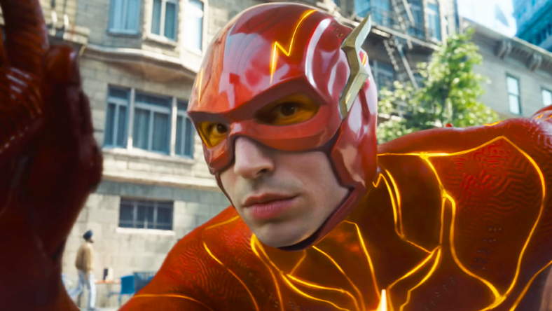 Barry Allen (Ezra Miller) prepares to take off in The Flash (2023), Warner Bros. Pictures