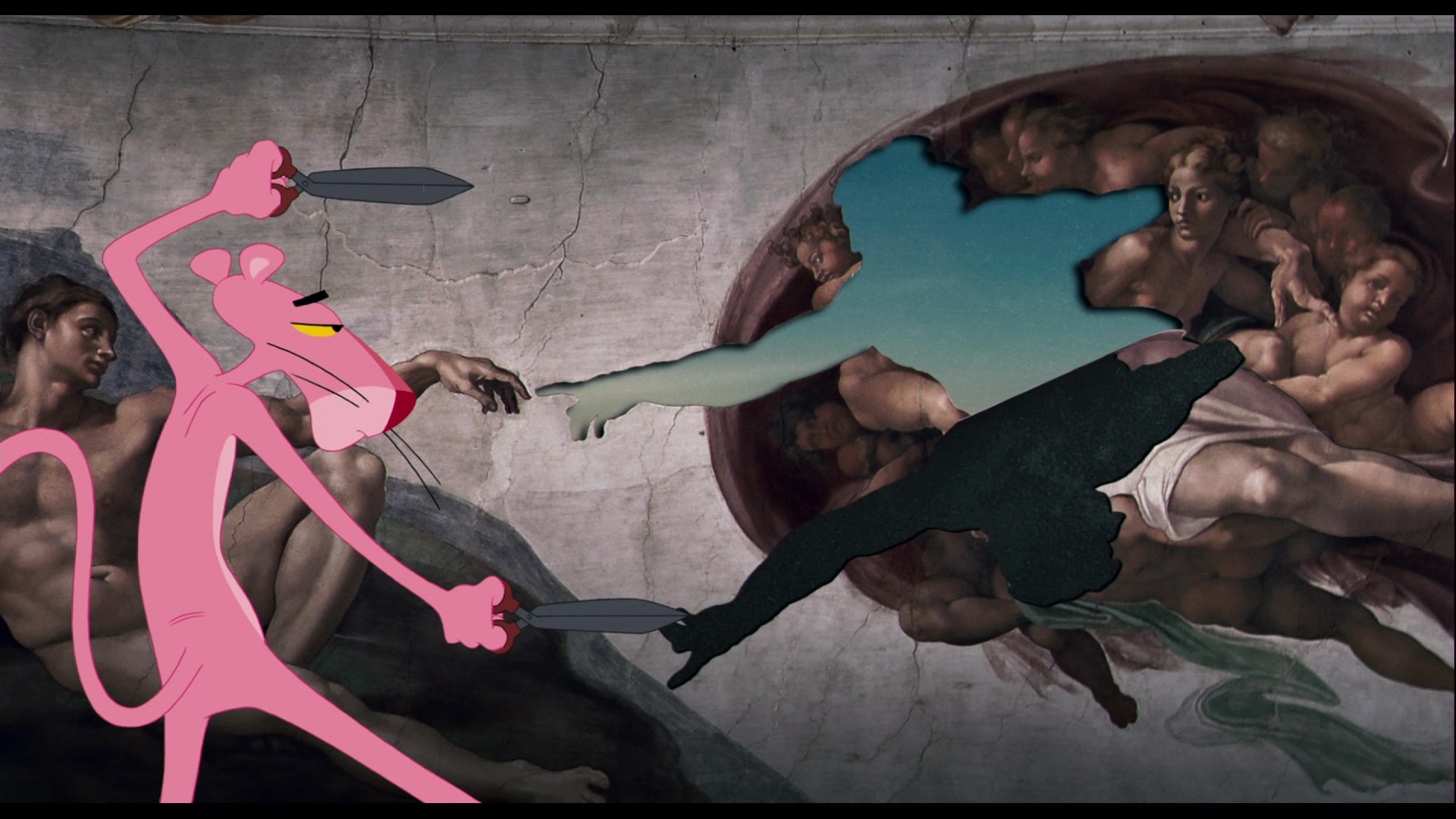 The Pink Panther steals an important piece of Michelangelo's 'The Creation of Adam' in The Pink Panther (2006), MGM