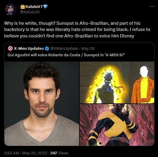 @KaluluVt criticizes Gui Augstini's casting as Sunspot in Marvel's 'X-Men '97'