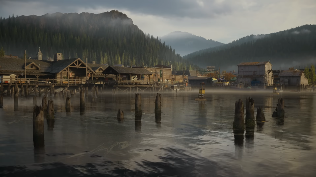 Docks in the Elderwood National Park in Alan Wake II (2023), Epic Games