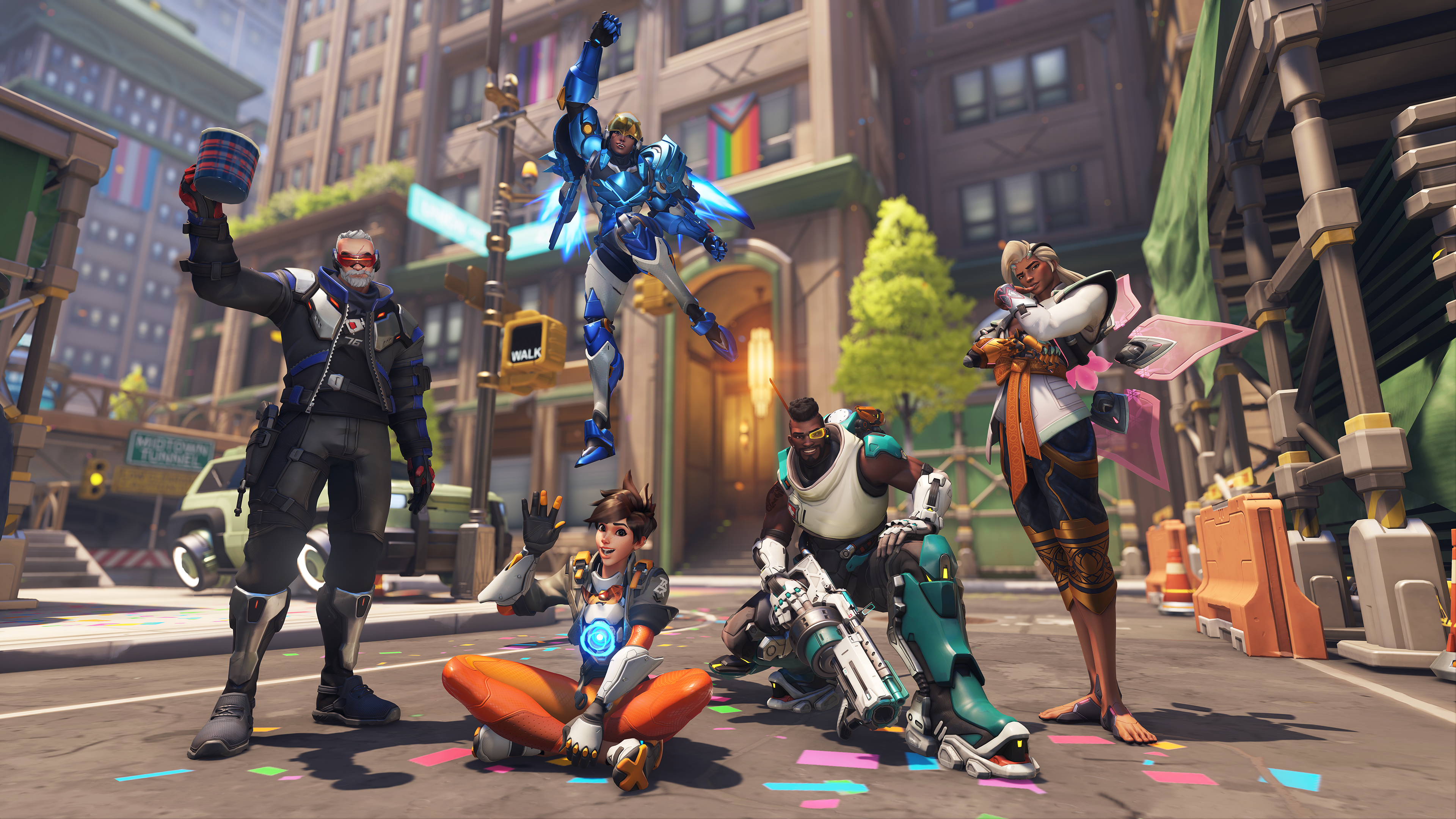 Overwatch's current roster of LGBTQ+ heroes celebrate Pride Month on the streets of New York in Overwatch 2 (2022), Blizzard entertainment