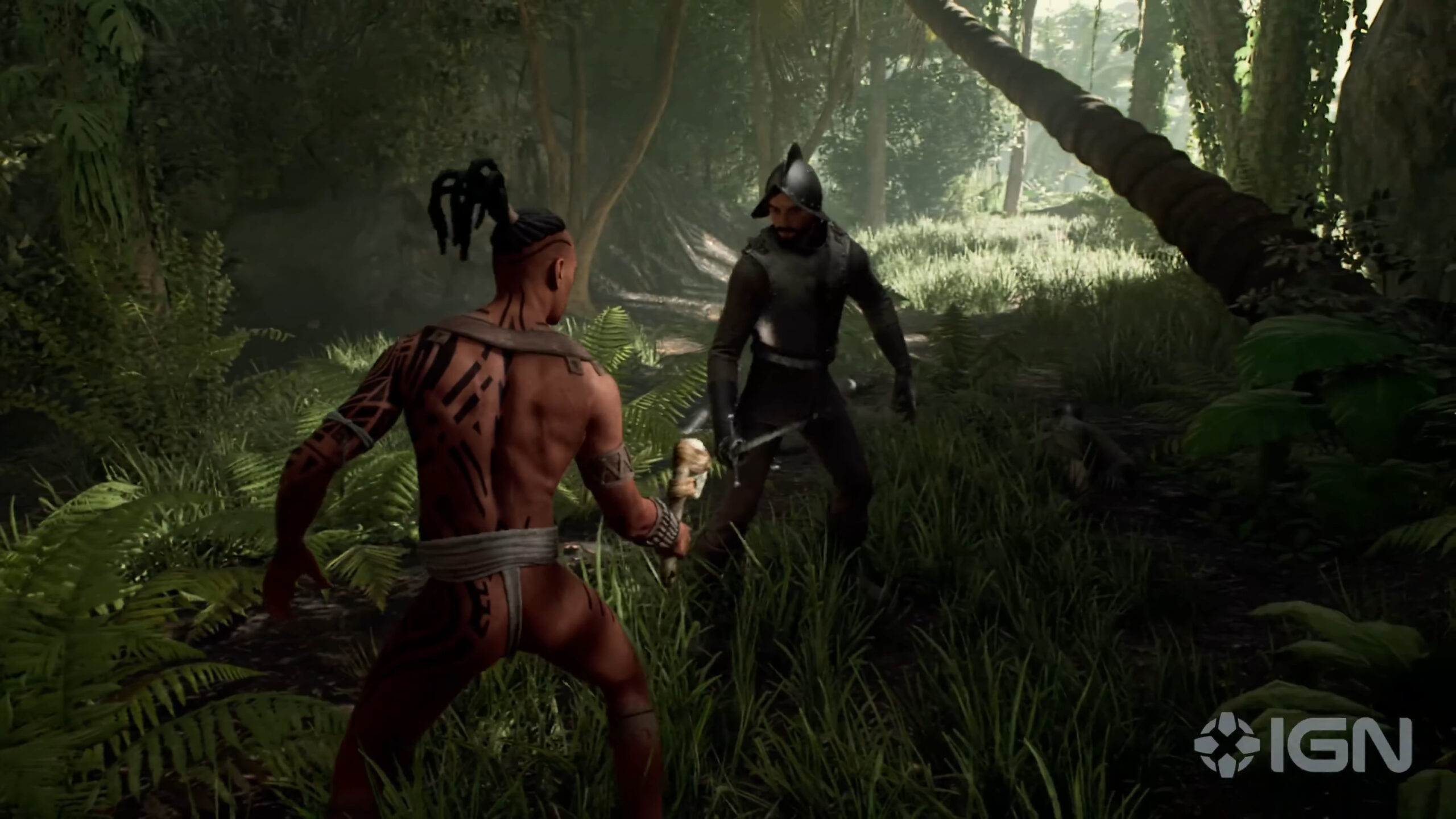 An Aztec Warrior duels a Spanish Conquistador in Ecumene Aztec (2025), Ecuemene Games