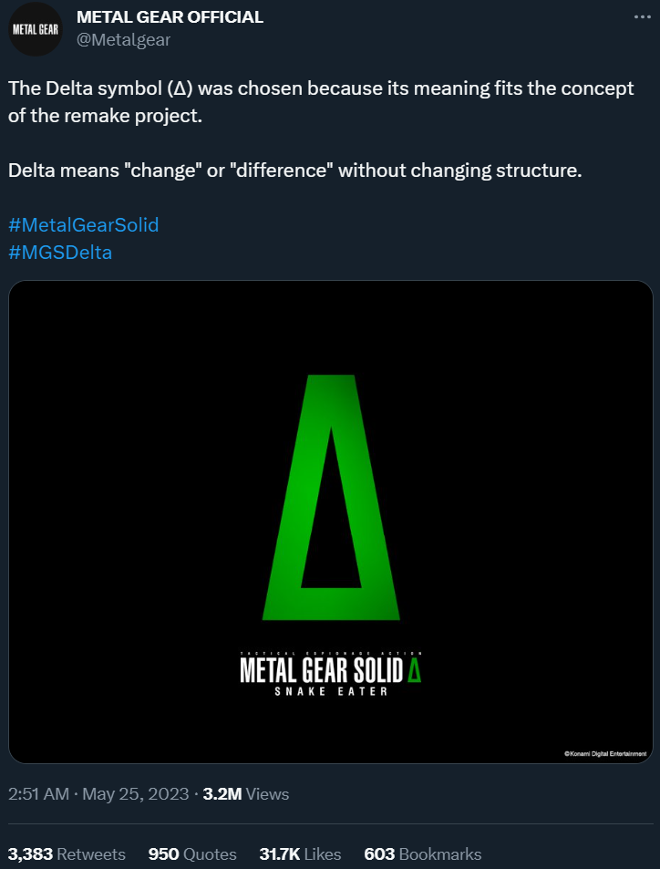 Konami explains the delta symbol in Metal Gear Solid Δ: Snake Eater via Twitter
