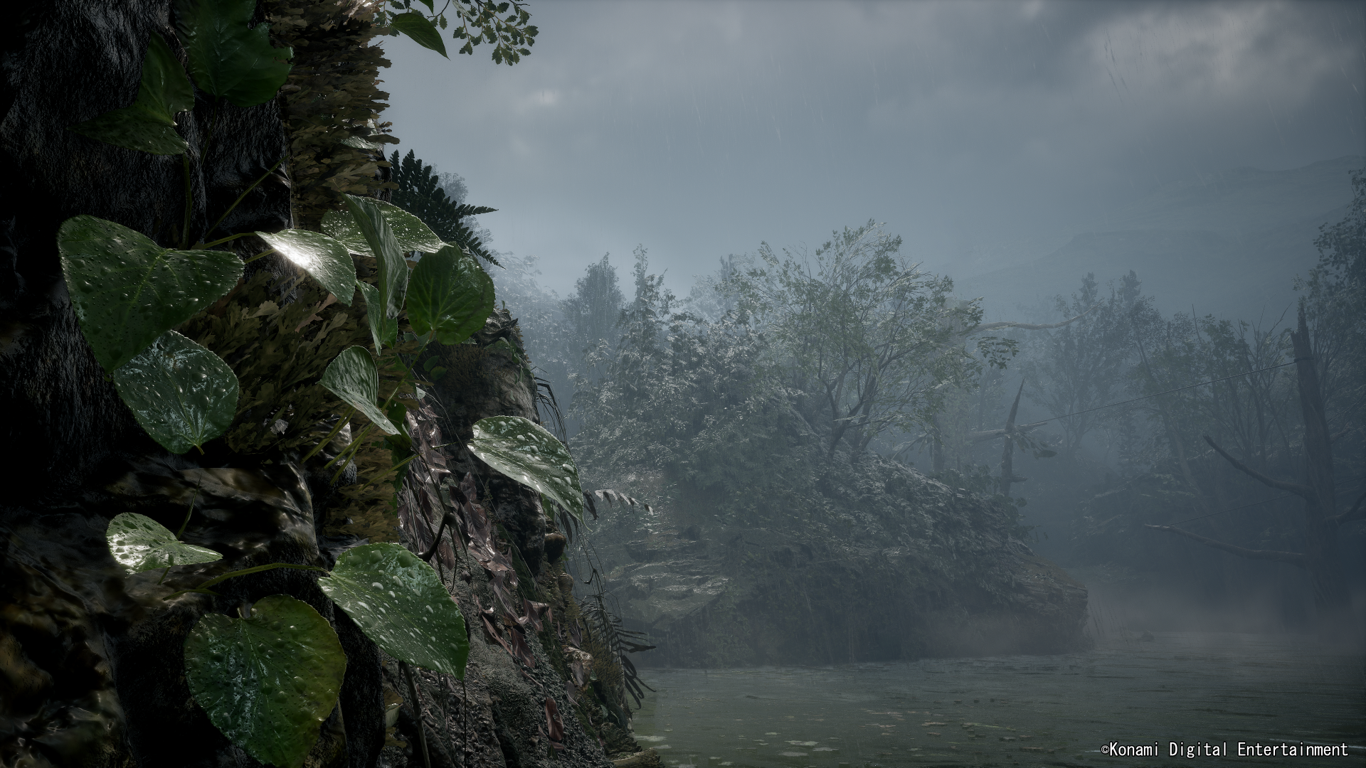 Rain over a jungle river in Metal Gear Solid Δ: Snake Eater (TBA), Konami