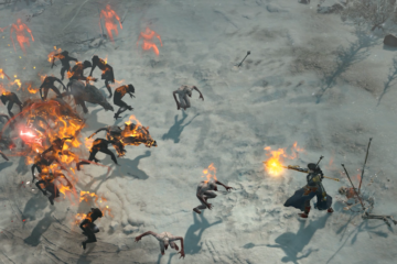 The player sets ghouls alight in the snow in Diablo IV (2023), Blizzard Entertainment