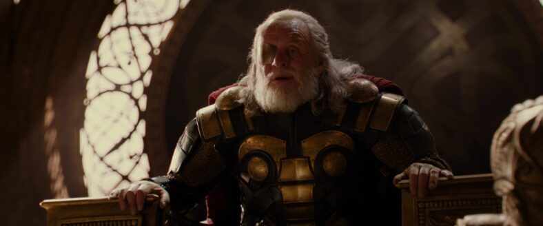 Odin (Anthony Hopkins) serves judgement on Loki (Tom Hiddleston) in Thor: The Dark World (2013), Marvel Entertainment