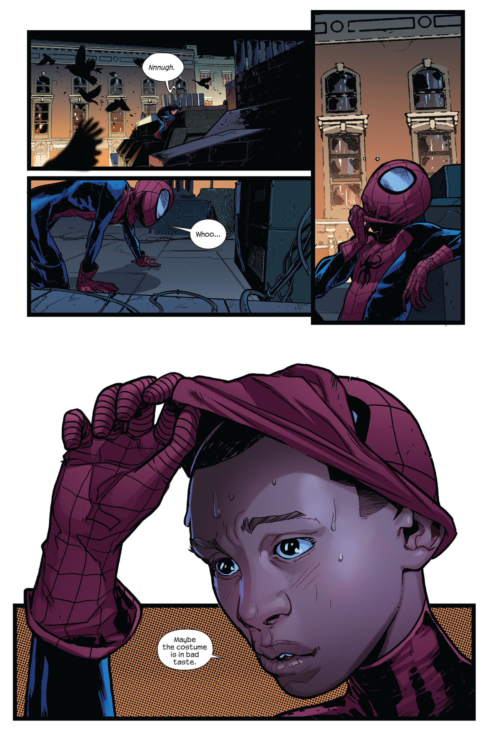 Miles Morales makes his debut in Ultimate Fallout Vol. 1 #4 "Spider-Man No More (Part IV)" (2011), Marvel Comics. Words by Brian Michael Bendis, art by Sara Pichelli, Justin Ponsor, and Cory Petit.