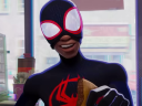 Miles Morales (Shamiek Moore) enjoys a snack while confronting The Spot (Jason Schwartzman) in Spider-Man: Across the Spider-Verse (2023), Sony Animation