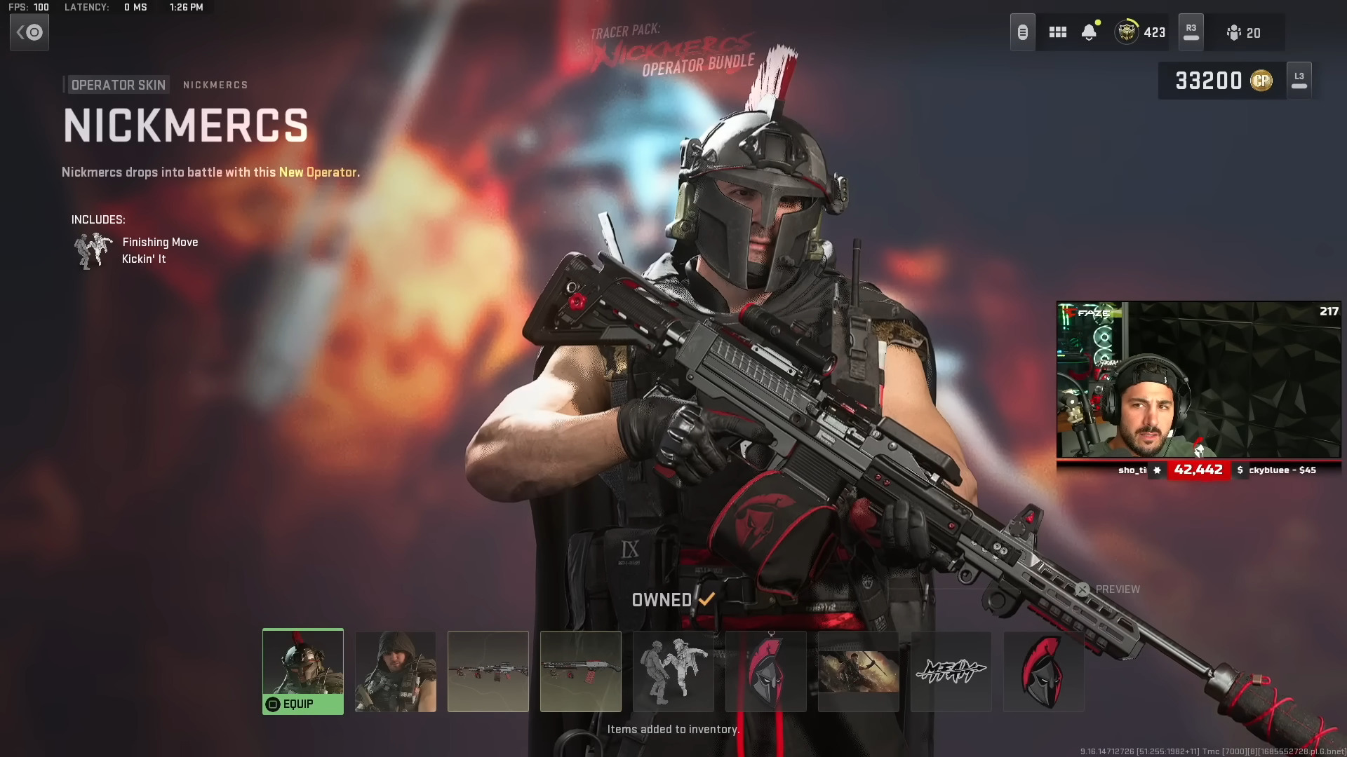 Nicholas "Nickmercs" Kolcheff shows off the main skin from his bundle in Call of Duty: Modern Warfare II (2022), Activision Blizzard