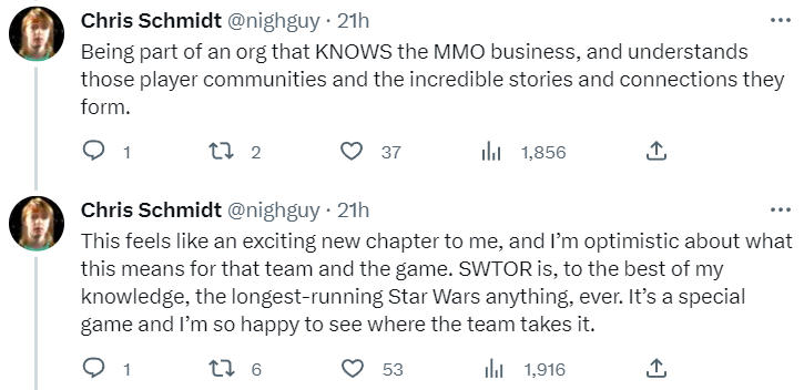 Archive Link Chris Schmidt feels there's a new hope for Star Wars: The Old Republic via Twitter
